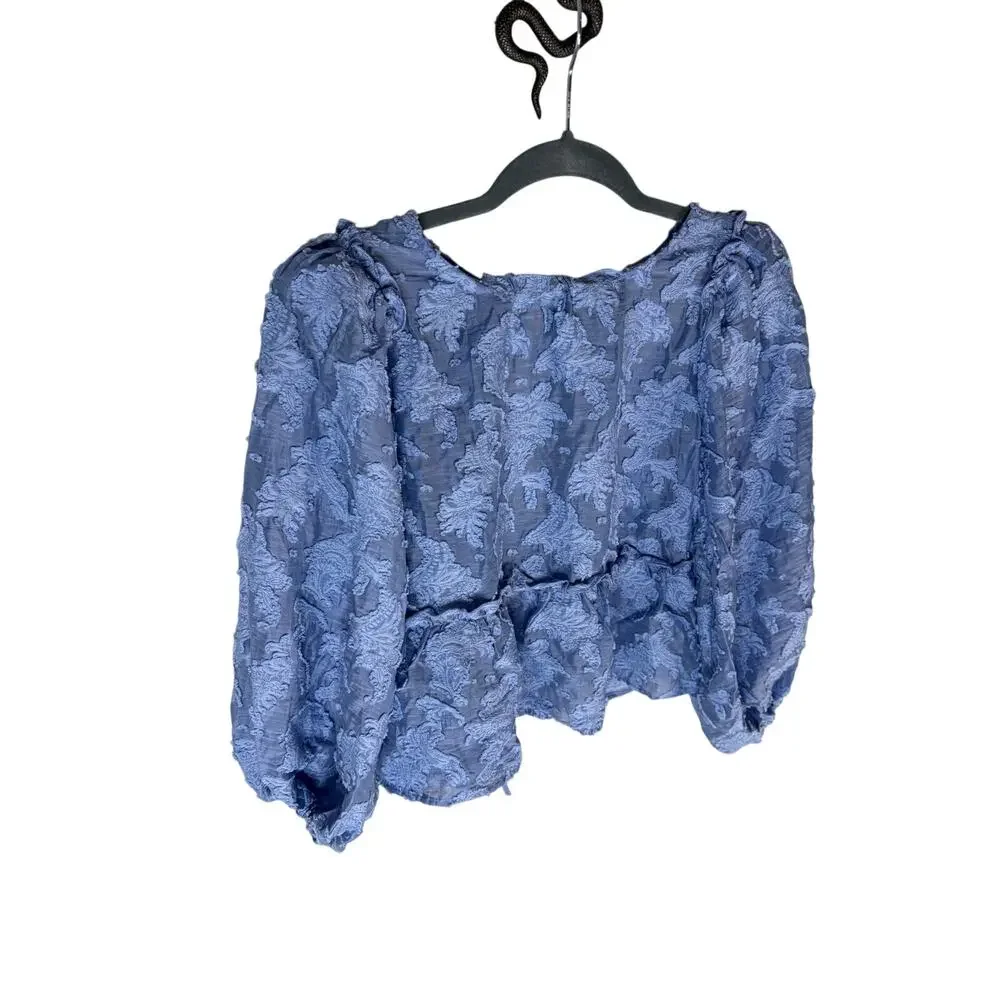 Free People Callie Peplum Top Floral Burnout Boho Cottage Preppy Casual Work XS